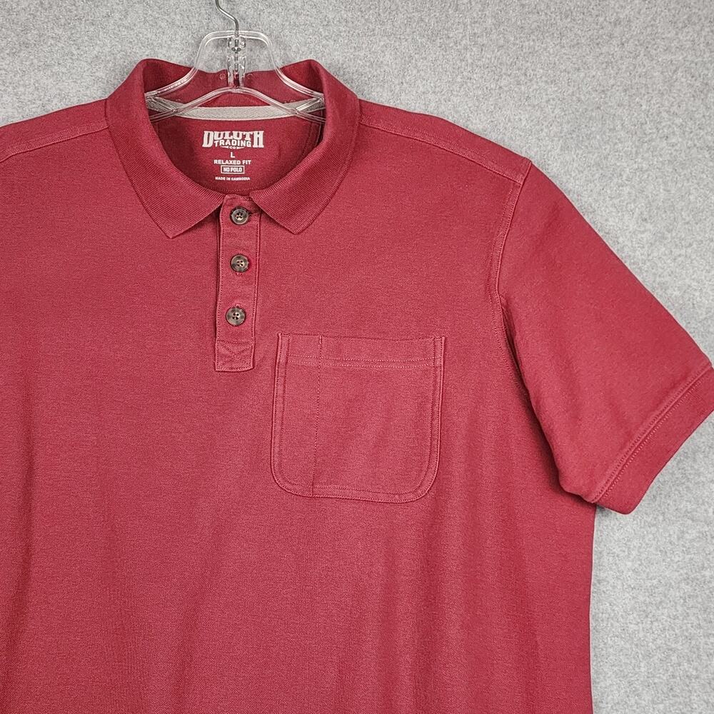 Duluth Trading Men's No Polo Shirt Short Sleeve w Pocket Relaxed Red Lrg Cotton